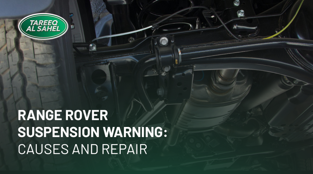 Range Rover undergoing air suspension diagnosis at Tareeq Al Sahel in Sharjah